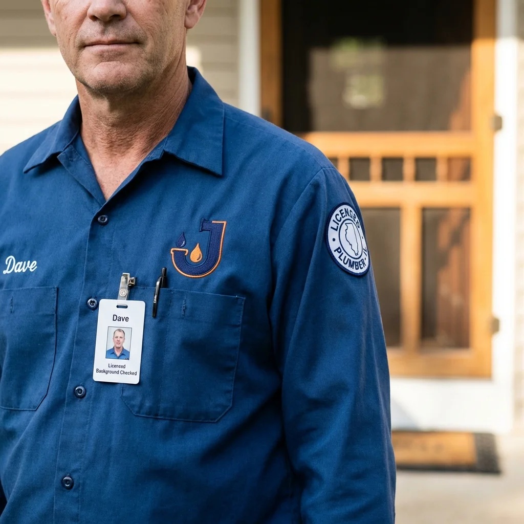 Licensed plumber showing ID badge in Star, ID